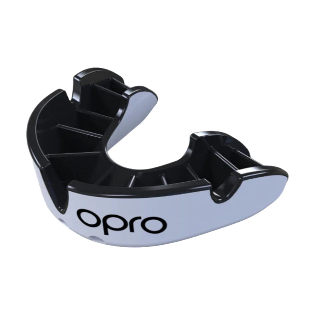 'OPRO' SILVER MOUTH GUARD (WHITE/BLACK)